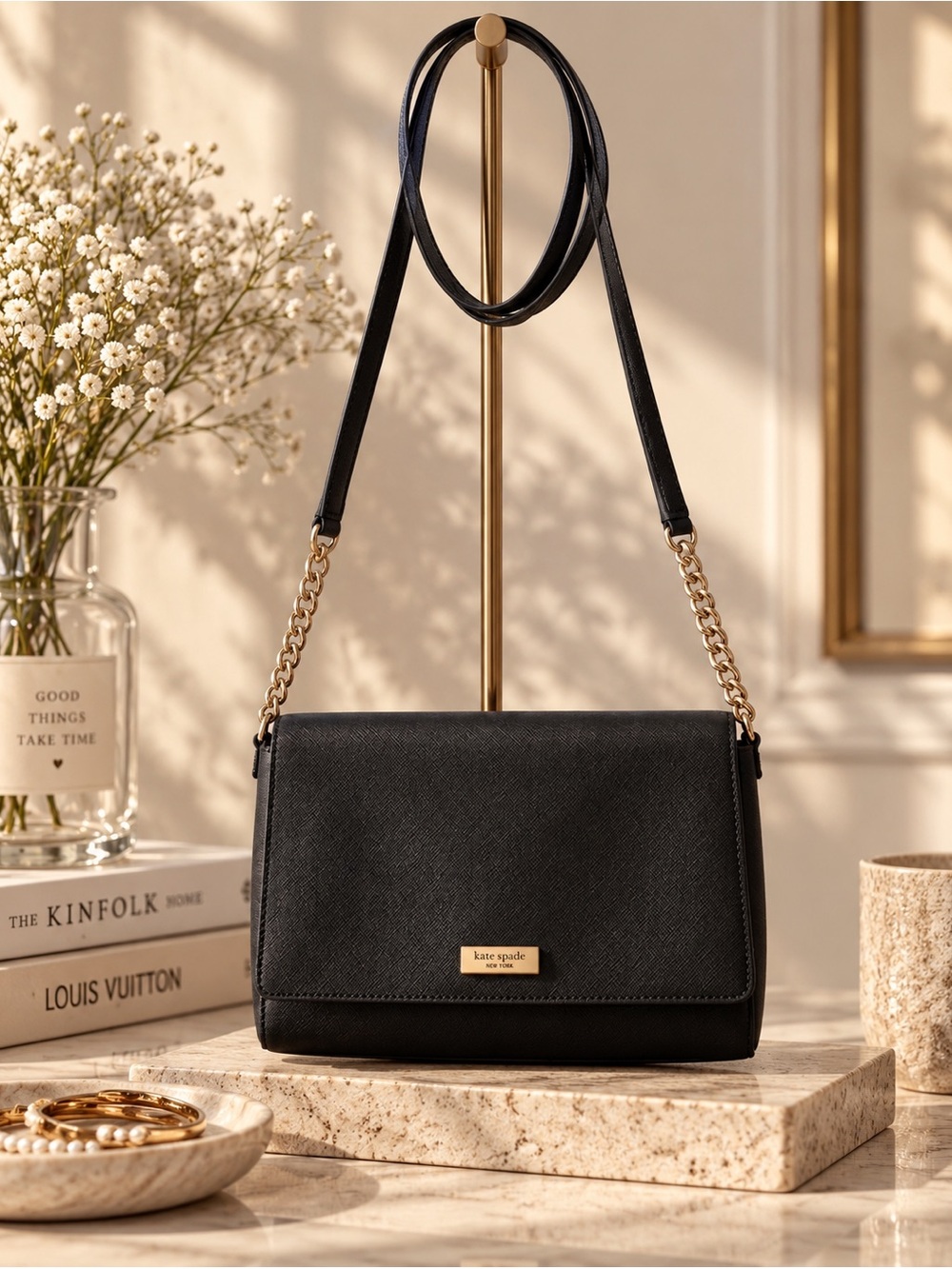 kate spade Black Crossbody Bag with Gold Chain Strap